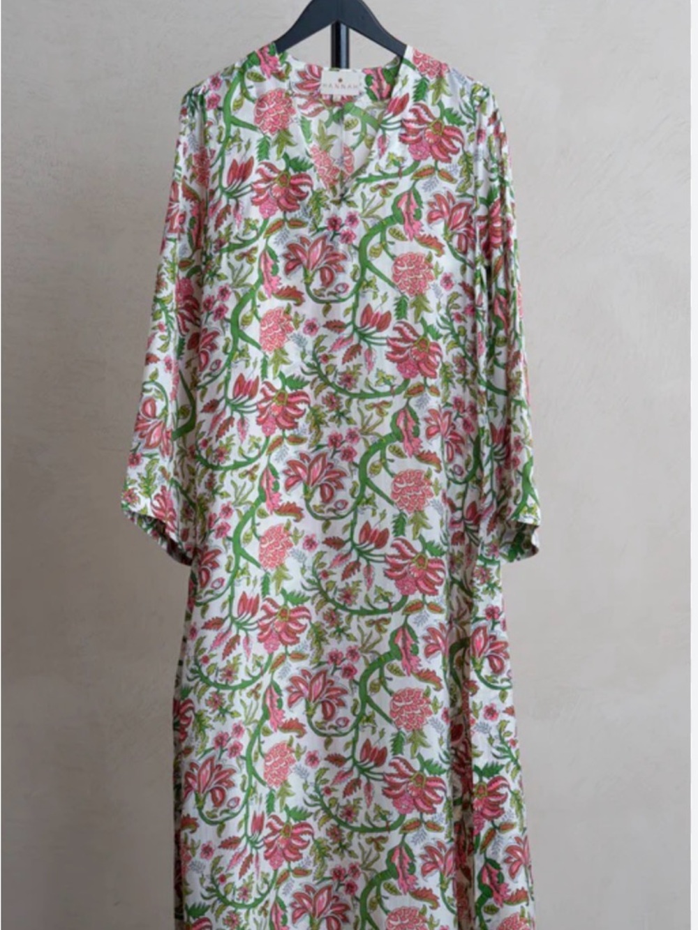 Hannah Long Sleeve Floral Maxi Dress in White, Pink & Green